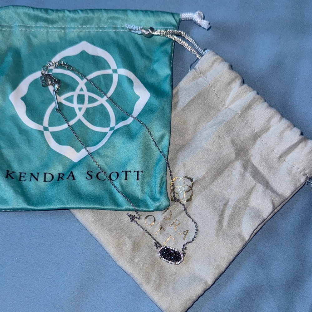 Kendra Scott Silver Necklace with Dark Pendant